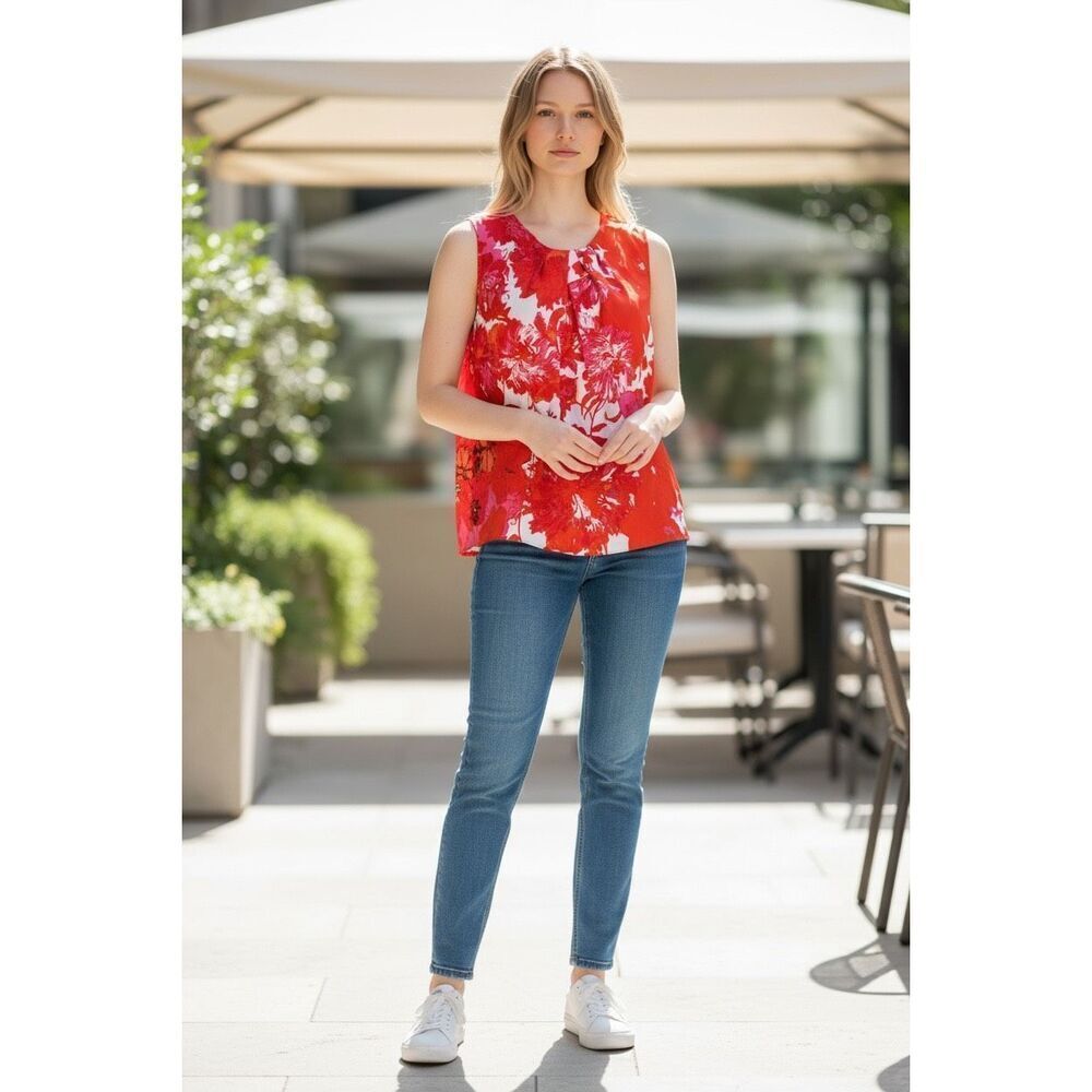Jones New York Red Floral Blouse 10P